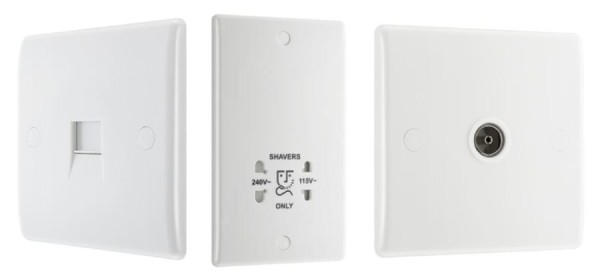 BG Nexus White Plastic Switches and Sockets, pictures of dimmers and data sockets