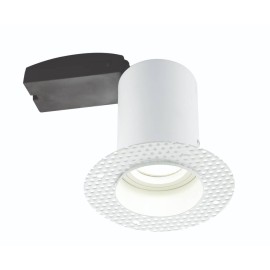 Ravel Trimless Round Fixed Downlight Fire Rated in Matt White GU10 7W LED Lamp, Plastered-in Fitting