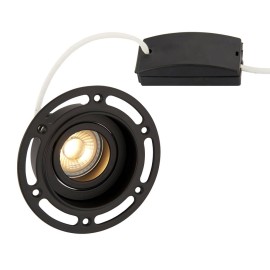 Trimless Round Adjustable Downlight in Matt Black using 1 x GU10 7W LED Lamp, Plastered-in Fitting