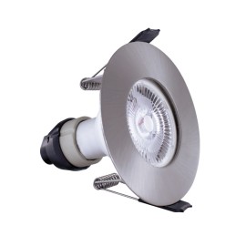 Ultra Thin Fire Rated IP65 Satin Nickel Round Fixed Downlight with GU10 Lampholder 70mm cutout Integral LED Evofire