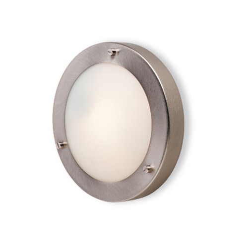 Rondo Wall / Ceiling Flush Light in Brushed Steel with Opal Diffuser, IP54 180mmm Bathroom Light