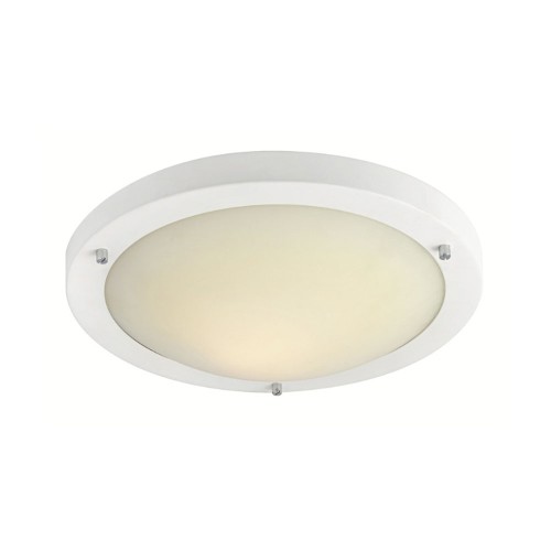 Rondo LED Flush Bathroom Light 11W IP44 Matt White and Opal Glass Shade 310mm Diameter, Firstlight 8611WH