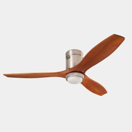 Stem Ceiling Fan with Light in Satin Nickel with Wood Blades IP20 c/w 52W CCT LED Lamp LEDS-C4 30-8644-81-92