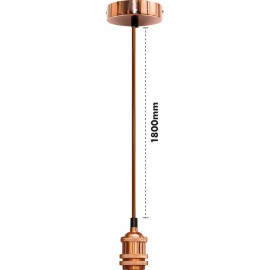 Vintage E27/ES Pendant Cord Set in Rose Gold with Plated Ceiling Rose and 1.8m Braided Mains Cable