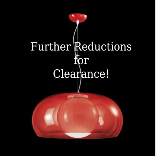 Balun Pendant Ceiling Light in Transparent Red Shade with Opal White Globe Lens - Further Reduction for Clearance!