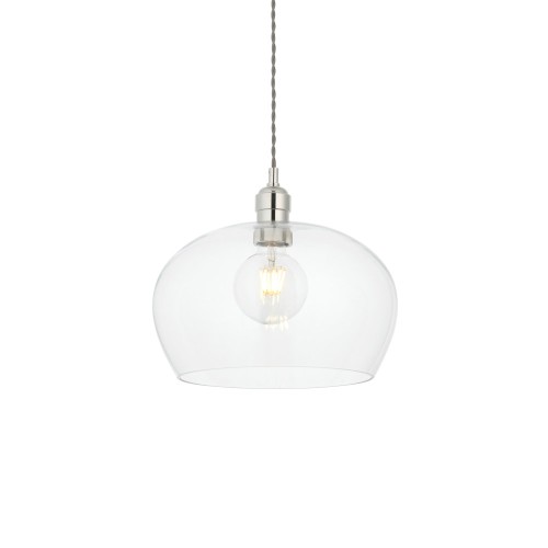 Clary Medium Pendant Light in Antique Brass with Clear Glass Diffuser using 1x E27/ES LED Lamp