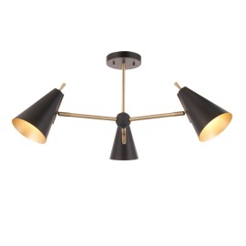 Cony Semi-Flush 3 Light Ceiling Pendant Light in Matt Antique Brass and Black Spots 3x E14/SES LED Lamps