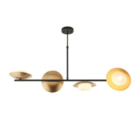 Platoy Gold and Dark Bronze Linear Pendant c/w 4 Dish Lamps and Pebble Shaped Opal Glass Diffuser G9 LED