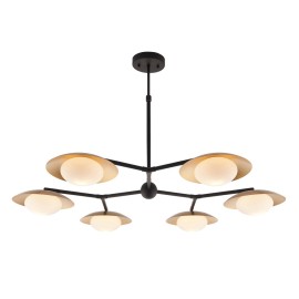 Platoy Gold and Dark Bronze Large Pendant c/w 6 Dish Lamps and Pebble Shaped Opal Glass Diffuser G9 LED