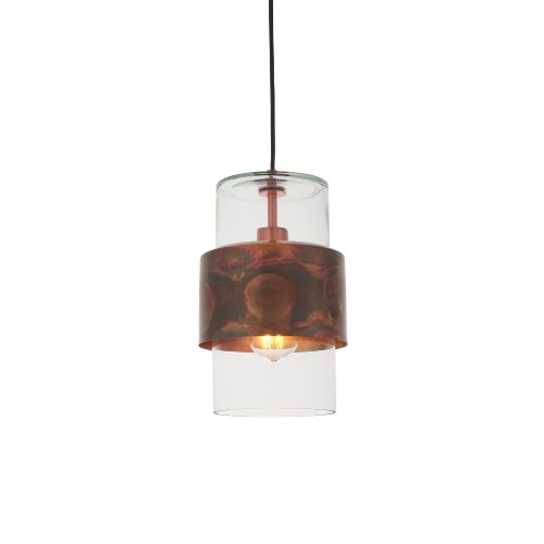 Fily Copper Patina Pendant Light with Clear Glass Diffuser 1x E27 LED/ES Lamp, Ceiling Suspension Lamp
