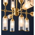 Fluty 12 Lamps Pendant in Satin Brass with Frosted Ribbed Glass Shades using 12x G9 LED Lamps