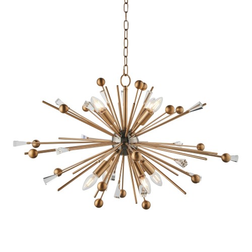Starly 8 Lights Large Pendant Light in Antique Brass with Champagne Glass Shards 8x E14/SES GLS LED Lamps