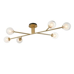 Morty 6 Lights Semi-Flush Pendant Light in Satin Brass with Clear and Frosted Glass Diffusers 6x G9 LED lamps