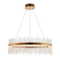 Justy 70cm Circular Hanging Pendant Light in Satin Gold with Twisted Glass Rods and 57W LED Integral 2250lm Warm White