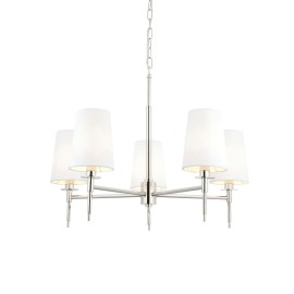 Fordy 5 Light Ceiling Pendant in Polished Chrome with Vintage White Fabric Shades 5x E14/SES LED lamps