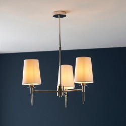 Fordy 3 Light Ceiling Pendant in Polished Chrome with Vintage White Fabric Shades 5x E14/SES LED lamps