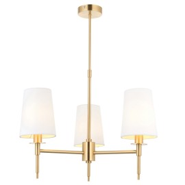 Fordy 3 Light Ceiling Pendant in Satin Brass with Vintage White Fabric Shades 3x E14/SES LED lamps