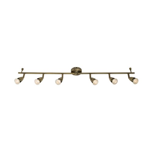 Amalfi 6 Spotlights on a Bar Ceiling Light in Antique Brass using GU10 Lamps (not included), Adjustable and Dimmable Spots