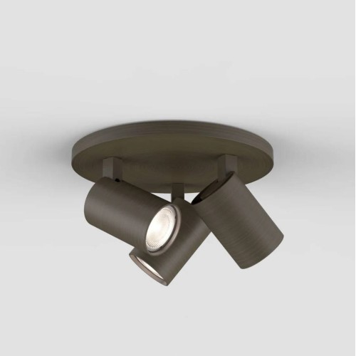 Ascoli Triple Ceiling Spotlight on a Round Base in Bronze, Adjustable LED GU10 Spots, Astro 1286005