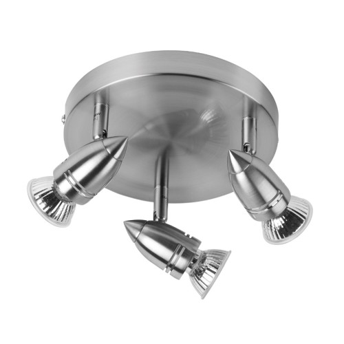 Triple Ceiling Spotlights on a Circular Plate Brushed Nickel using GU10 Lamps Adjustable Heads