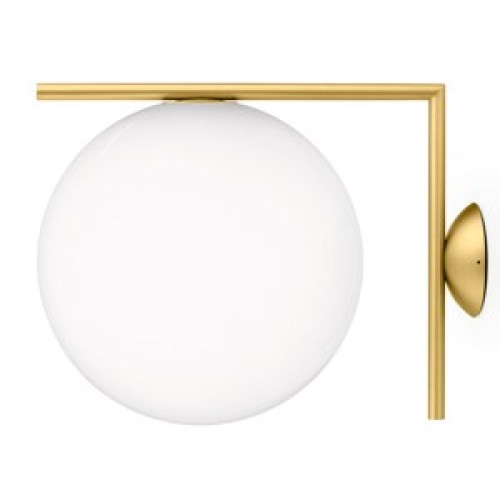 Flos iC C/W2 Brass Wall or Ceiling Lamp with 30cm Opal Diffuser design Michael Anastassiades