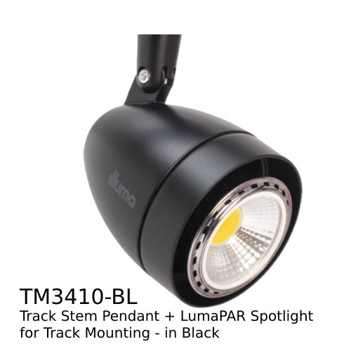 Illuma TMP3410 Black 300mm/500mm/100mm Track Stem Pendant with LumaPAR GU10 Spotlight for Illuma 1-Circuit Mains Track