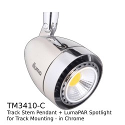 Illuma TMP3410 Chrome 300mm/500mm/100mm Track Stem Pendant with LumaPAR GU10 Spotlight for Illuma 1-Circuit Mains Track