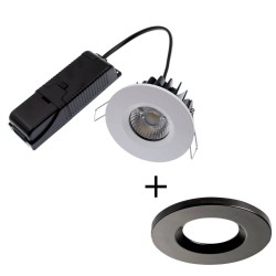 ELAN LED Fixed Downlight 8W 4000K 820lm IP65 Dimmable Fire Rated with Black Bezel with 60 deg Beam ELAN-4K-BK