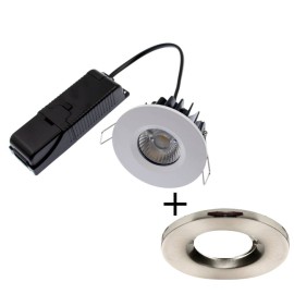 ELAN LED Fixed Downlight 8W 4000K 820lm IP65 Dimmable Fire Rated with Brushed Nickel Bezel with 60 deg Beam ELAN-4K-BN