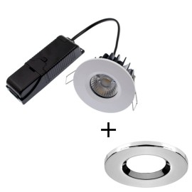 ELAN LED Fixed Downlight 8W 3000K 790lm IP65 Dimmable Fire Rated with Chrome Bezel and 60 deg Beam ELAN-3K-CH