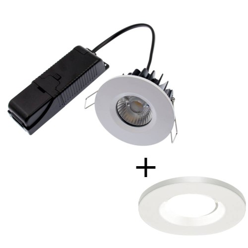 ELAN LED Fixed Downlight 8W 4000K 820lm IP65 Dimmable Fire Rated with White Bezel with 60 deg Beam ELAN-4K-WH