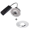 ELAN LED 8W 3000K Fire Rated Tilt Downlight Dimmable with Chrome Bezel IP20 rated 800lm 60deg Beam