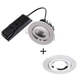 ELAN LED 8W 4000K Fire Rated Tilt Downlight Dimmable with Chrome Bezel IP20 rated 820lm 60deg Beam