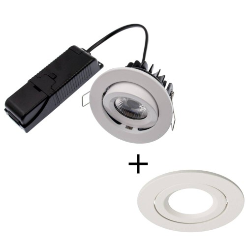 ELAN LED 8W 4000K Fire Rated Tilt Downlight Dimmable with White Bezel IP20 rated 820lm 60deg Beam