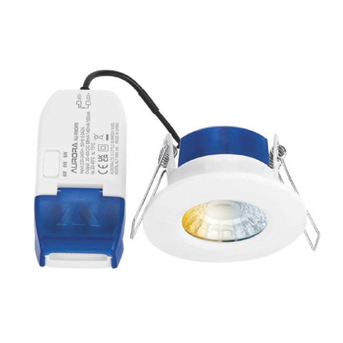 Aurora R6CWS White IP65 Fire rated Fixed LED Downlight Switchable Colour (3000K/4000K/5700K) and Wattage (4/6/8W) Dimmable