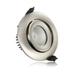 IP65 Satin Nickel Tilting Fire Rated LED Downlight 11W 3000K 850lm Dimmable 55 deg Beam 92mm Cutout Integral LED Lux Fire