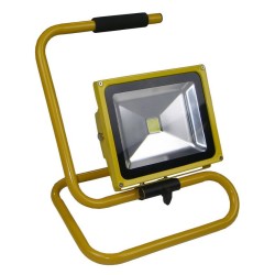 IP65 30W 110V Portable LED Flood Light in Black on a Yellow Frame, Handheld LED Site Light