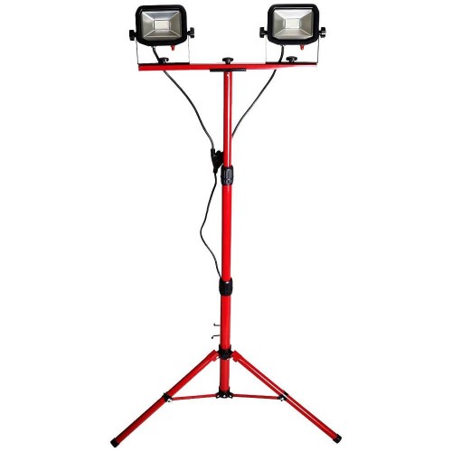 Slimline LED Floodlight Twin Head Tripod Work Light 2 x 15W 1200lm 5000K 240V IP65 in Red with Black Heads, Luceco LSWT212BR3