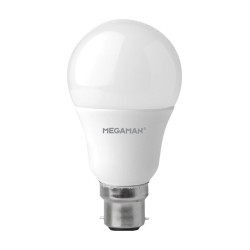 9.5W BC B22 Opal Classic GLS LED Lamp Warm White 2800K 810lm Non-Dimmable, Megaman 143318