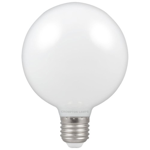 7W ES/E27 LED Opal Globe Lamp G95 2700K Extra Warm White 806lm, Dimmable LED Filament Globe Crompton 12677