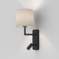 Side by Side Matt Black Adjustable Wall Lamp Switched 12W LED E27 and a 4.1W LED Reader (no Shade), Astro 1406002