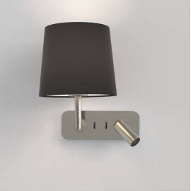 Side by Side Matt Nickel Adjustable Wall Lamp Switched 12W LED E27 and a 4.1W LED Reader (no Shade), Astro 1406003
