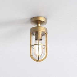Cabin Semi Flush Ceiling Light in Solid Brass with Frosted Glass 1 x E27/ES 12W (max) LED, Astro 1368034