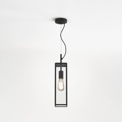 Harvard Pendant Light in Textured Black with Clear Glass Diffuser IP44 E27/ES, Astro 1402011
