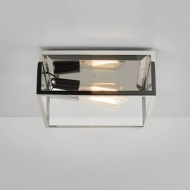 Bronte Rectangular Outdoor Ceiling Flush Light in Polished Nickel with Clear Glass 12W E27/ES LED IP23, Astro 1353002