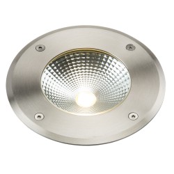 IP65 9W Round LED Ground Light in Stainless Steel 3500K 610lm with 2m Outdoor Flex