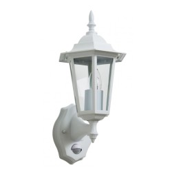 IP44 Traditional Wall Lantern in White with PIR Sensor using 1x E27/ES for Outdoor Wall Lighting