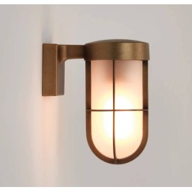 Cabin Wall Lantern in Antique Brass with Frosted Glass Diffuser IP44 using 1 x 12W Max LED E27/ES, Astro 1368008