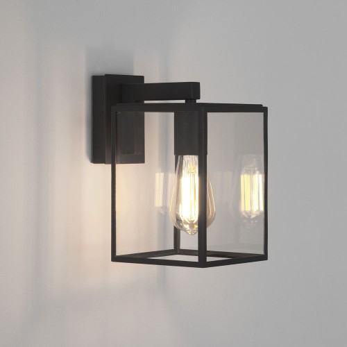 Box Lantern 270 Wall Light in Textured Black with Clear Glass Diffuser IP23 E27, Astro 1354003