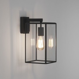 Box Lantern 350 Wall Light in Textured Black with Clear Glass Diffuser IP23 E27, Astro 1354004